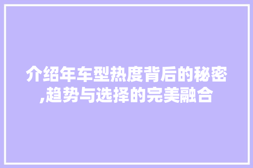 介绍年车型热度背后的秘密,趋势与选择的完美融合