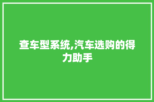 查车型系统,汽车选购的得力助手