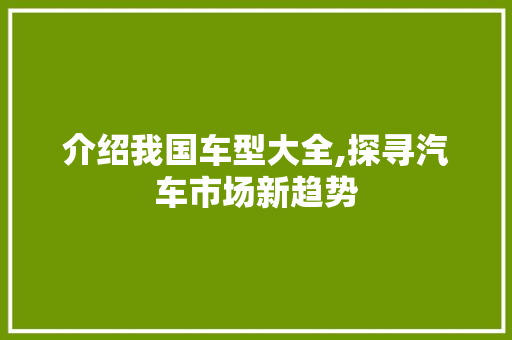 介绍我国车型大全,探寻汽车市场新趋势