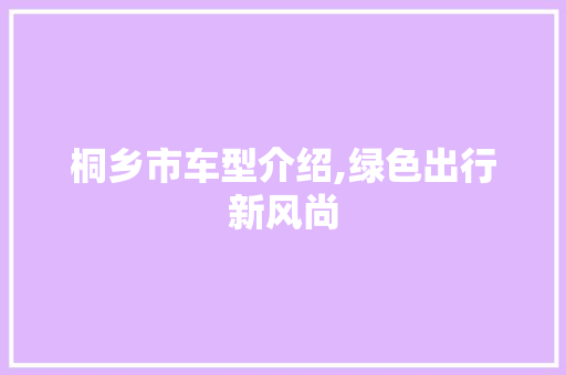 桐乡市车型介绍,绿色出行新风尚