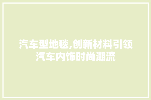 汽车型地毯,创新材料引领汽车内饰时尚潮流