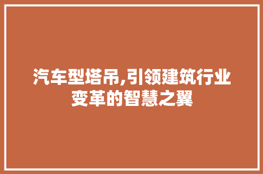 汽车型塔吊,引领建筑行业变革的智慧之翼