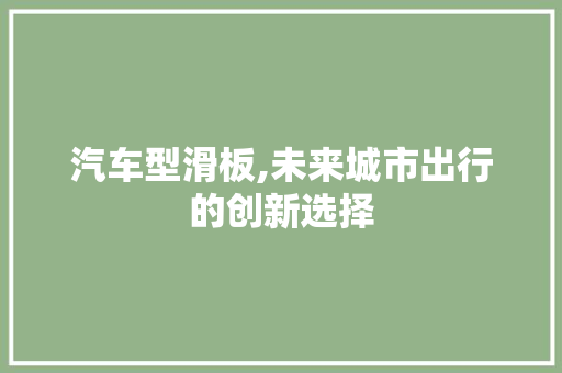 汽车型滑板,未来城市出行的创新选择