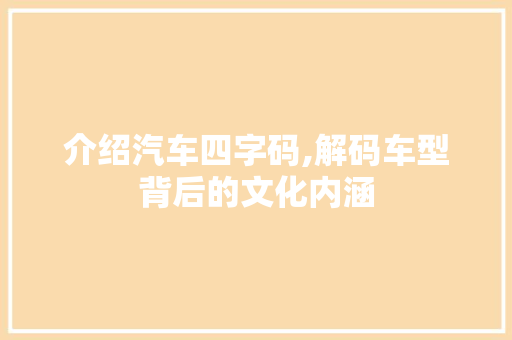 介绍汽车四字码,解码车型背后的文化内涵