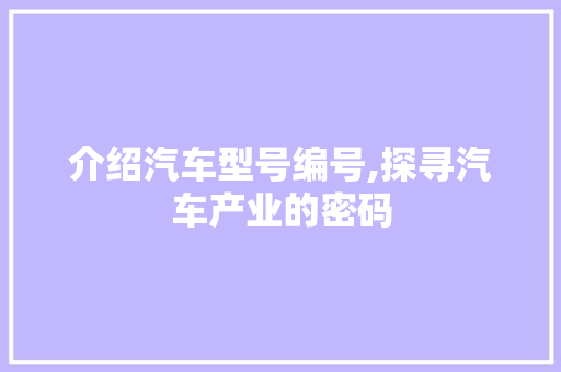 介绍汽车型号编号,探寻汽车产业的密码