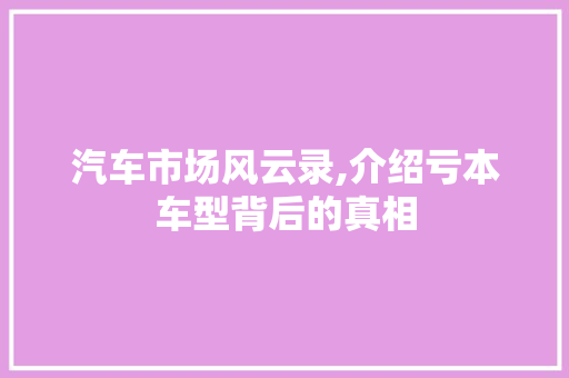 汽车市场风云录,介绍亏本车型背后的真相