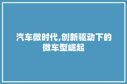 汽车微时代,创新驱动下的微车型崛起