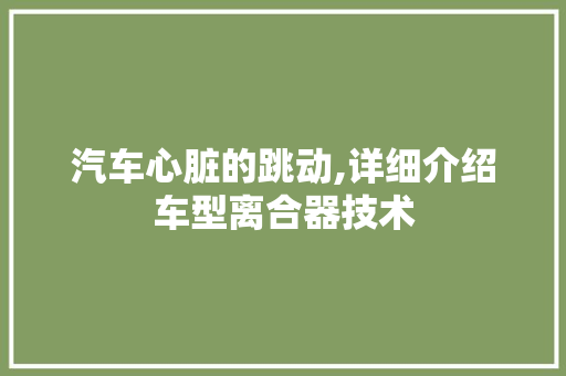 汽车心脏的跳动,详细介绍车型离合器技术