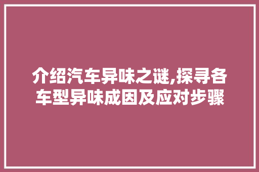 介绍汽车异味之谜,探寻各车型异味成因及应对步骤