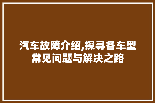 汽车故障介绍,探寻各车型常见问题与解决之路