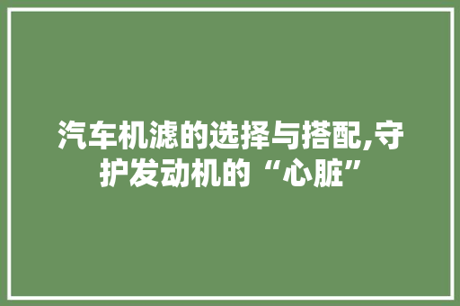 汽车机滤的选择与搭配,守护发动机的“心脏”