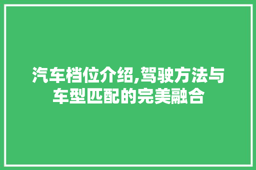 汽车档位介绍,驾驶方法与车型匹配的完美融合