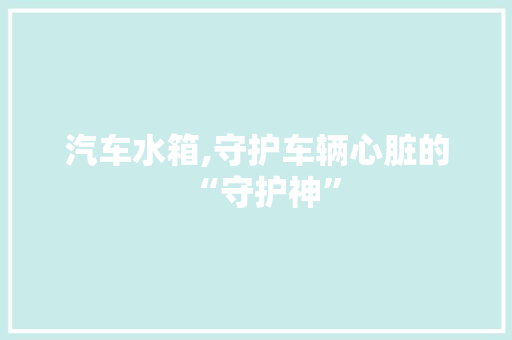 汽车水箱,守护车辆心脏的“守护神”