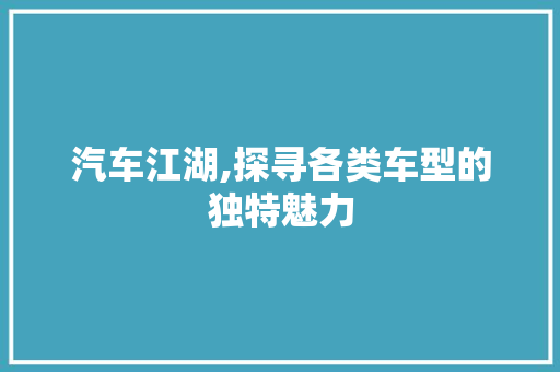 汽车江湖,探寻各类车型的独特魅力