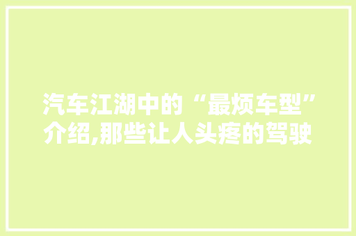 汽车江湖中的“最烦车型”介绍,那些让人头疼的驾驶体验