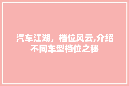 汽车江湖，档位风云,介绍不同车型档位之秘