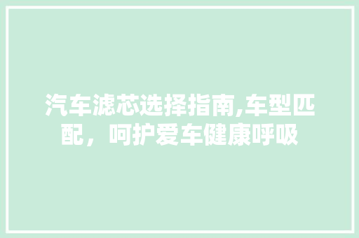 汽车滤芯选择指南,车型匹配，呵护爱车健康呼吸