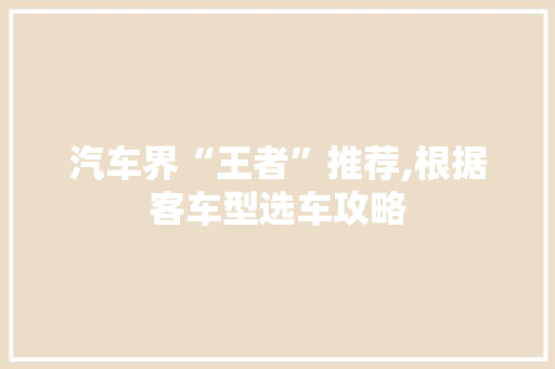 汽车界“王者”推荐,根据客车型选车攻略