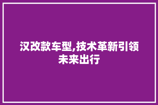 汉改款车型,技术革新引领未来出行