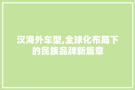 汉海外车型,全球化布局下的民族品牌新篇章
