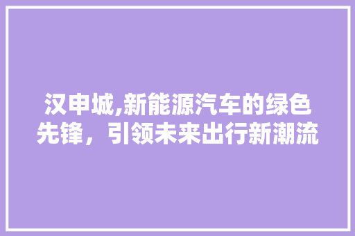 汉申城,新能源汽车的绿色先锋，引领未来出行新潮流