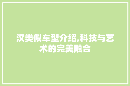 汉类似车型介绍,科技与艺术的完美融合