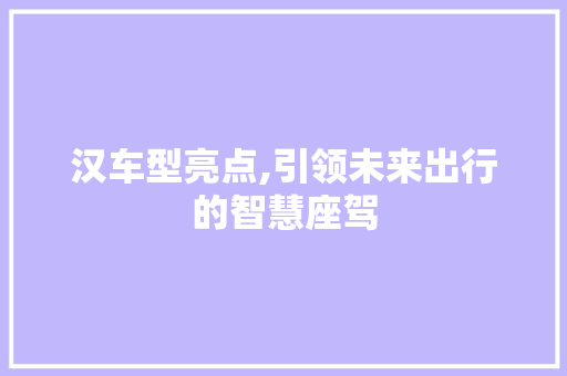 汉车型亮点,引领未来出行的智慧座驾