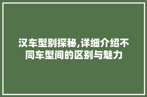 汉车型别探秘,详细介绍不同车型间的区别与魅力
