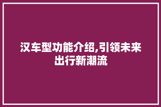 汉车型功能介绍,引领未来出行新潮流