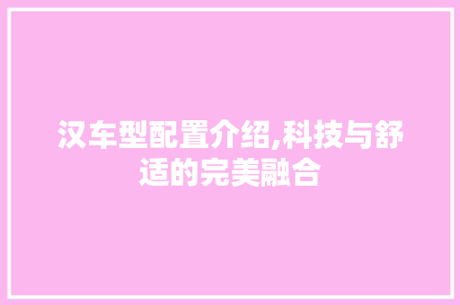 汉车型配置介绍,科技与舒适的完美融合