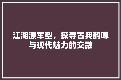 江湖漂车型，探寻古典韵味与现代魅力的交融