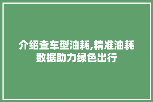 介绍查车型油耗,精准油耗数据助力绿色出行