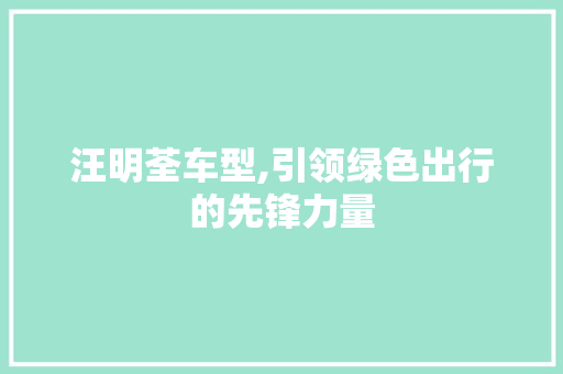 汪明荃车型,引领绿色出行的先锋力量