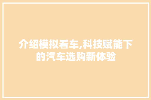 介绍模拟看车,科技赋能下的汽车选购新体验