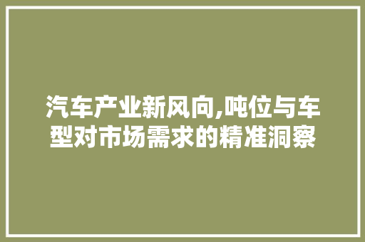 汽车产业新风向,吨位与车型对市场需求的精准洞察