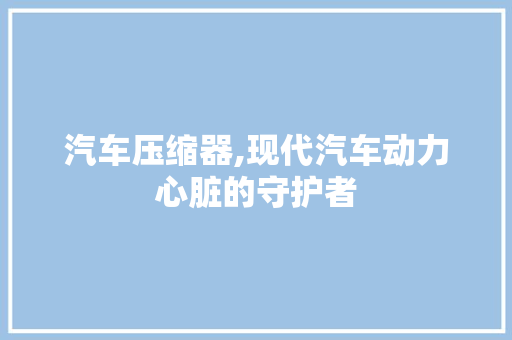 汽车压缩器,现代汽车动力心脏的守护者