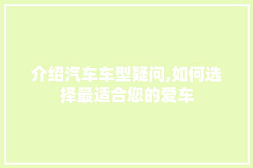 介绍汽车车型疑问,如何选择最适合您的爱车