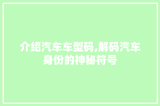 介绍汽车车型码,解码汽车身份的神秘符号