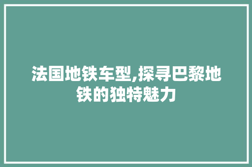 法国地铁车型,探寻巴黎地铁的独特魅力