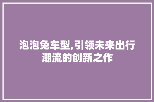 泡泡兔车型,引领未来出行潮流的创新之作