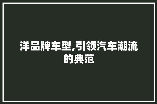 洋品牌车型,引领汽车潮流的典范