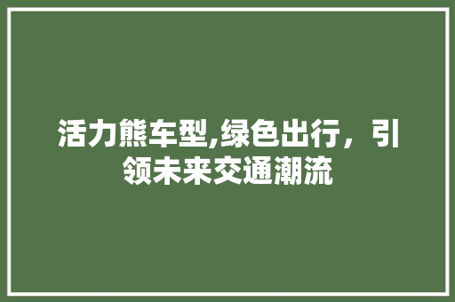 活力熊车型,绿色出行，引领未来交通潮流 新能源汽车