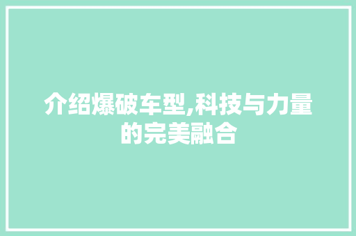 介绍爆破车型,科技与力量的完美融合
