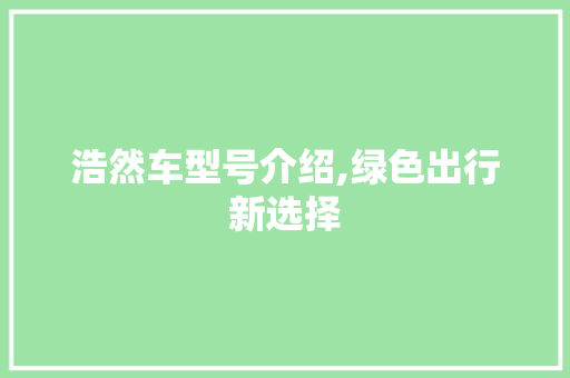 浩然车型号介绍,绿色出行新选择