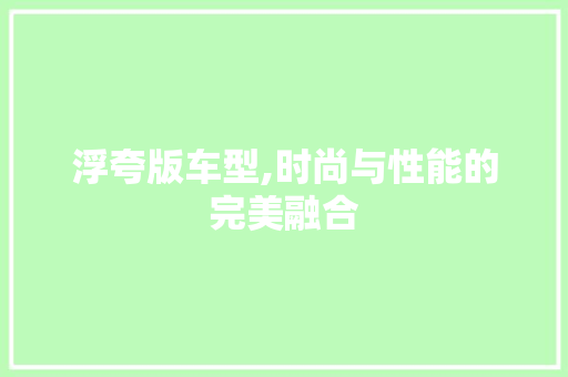 浮夸版车型,时尚与性能的完美融合