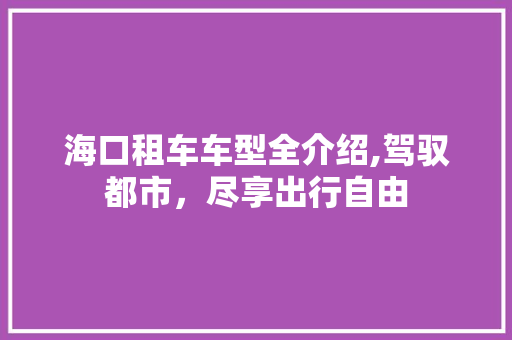 海口租车车型全介绍,驾驭都市，尽享出行自由