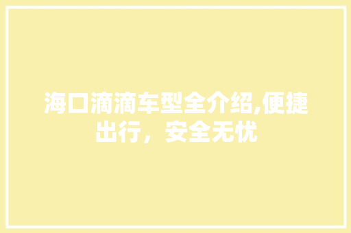 海口滴滴车型全介绍,便捷出行，安全无忧