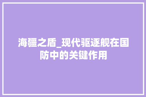海疆之盾_现代驱逐舰在国防中的关键作用