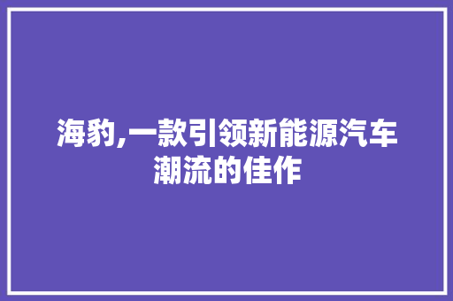 海豹,一款引领新能源汽车潮流的佳作