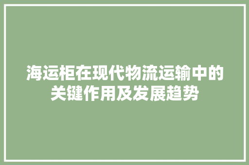 海运柜在现代物流运输中的关键作用及发展趋势